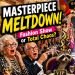 Colorful magazine cover for Masterpiece Meltdown showing two hosts amid bold paint-splattered artwork and dramatic text.